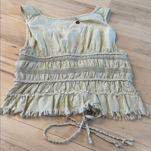 Vintage-Free People Utility Y2K Tie Front 100% Cotton Vest-Boho-Hippie-L - Picture 6 of 6